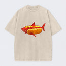 Shark Hotdog Funny Food Meme Washed T-Shirt