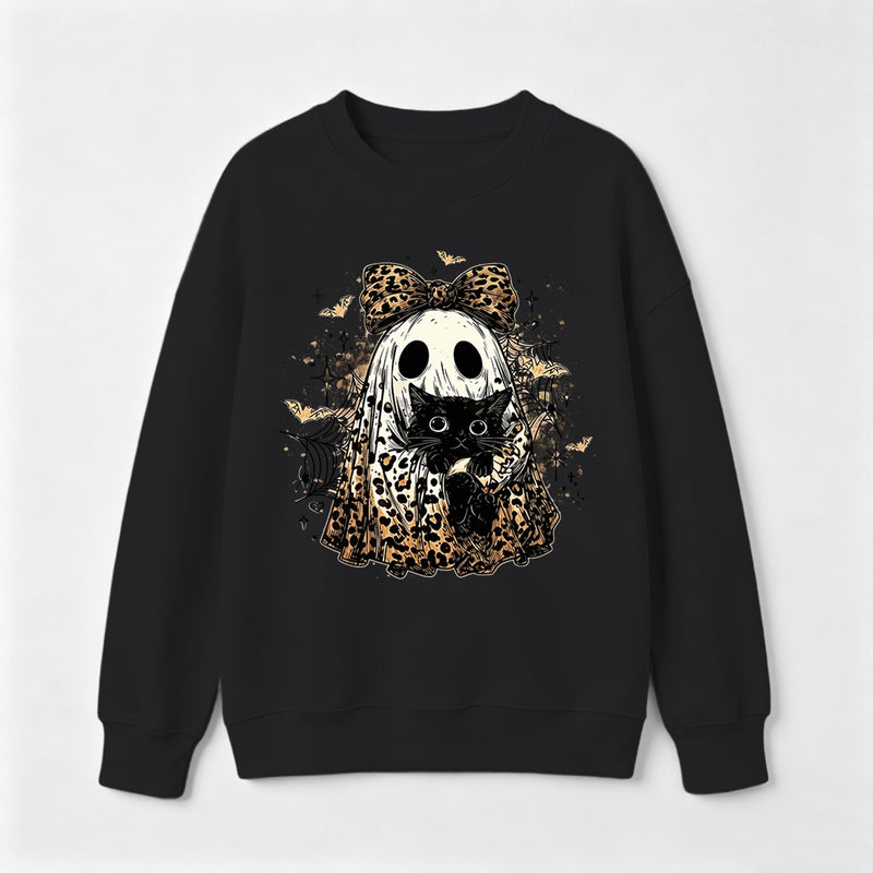 Leopard Ghost Cat Halloween Cute Spooky Black Cat Sweatshirt