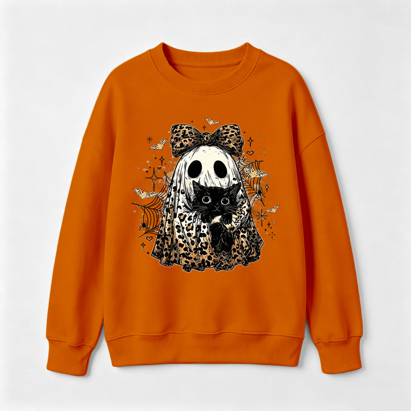 Leopard Ghost Cat Halloween Cute Spooky Black Cat Sweatshirt