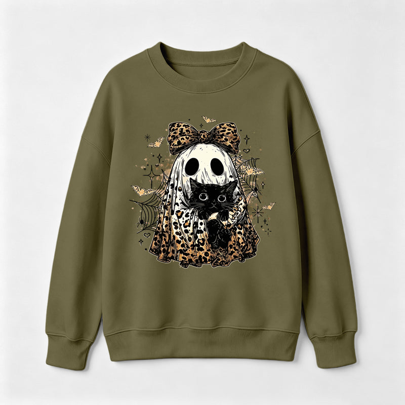 Leopard Ghost Cat Halloween Cute Spooky Black Cat Sweatshirt