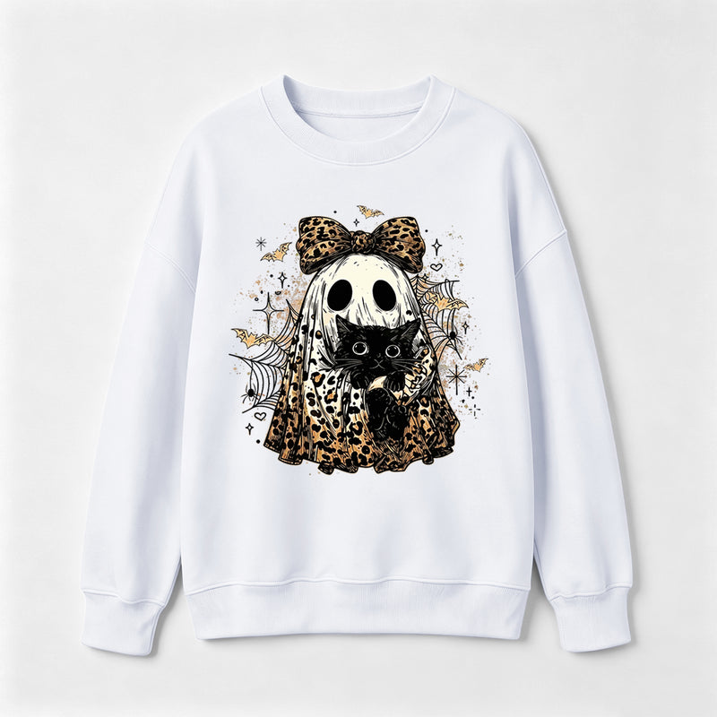 Leopard Ghost Cat Halloween Cute Spooky Black Cat Sweatshirt