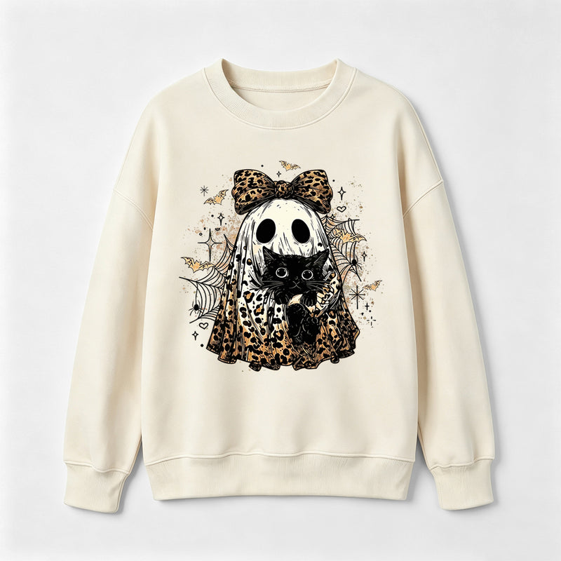 Leopard Ghost Cat Halloween Cute Spooky Black Cat Sweatshirt