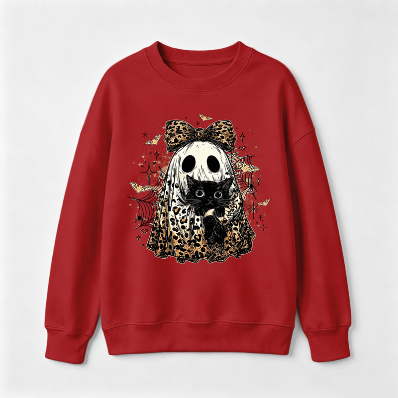 Leopard Ghost Cat Halloween Cute Spooky Black Cat Sweatshirt