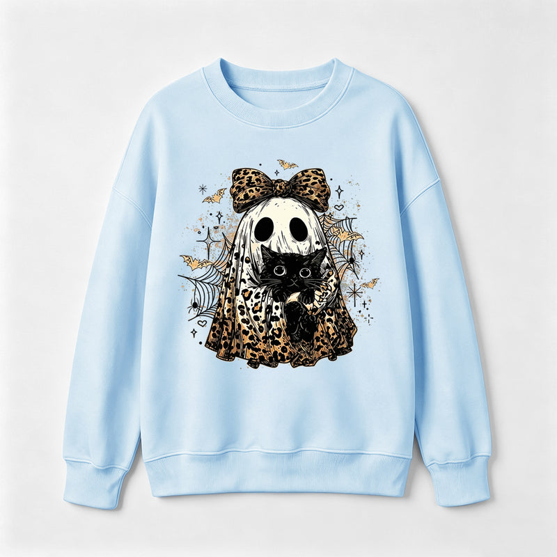 Leopard Ghost Cat Halloween Cute Spooky Black Cat Sweatshirt