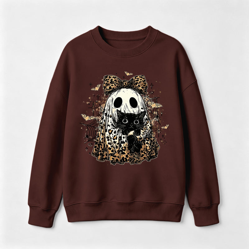 Leopard Ghost Cat Halloween Cute Spooky Black Cat Sweatshirt