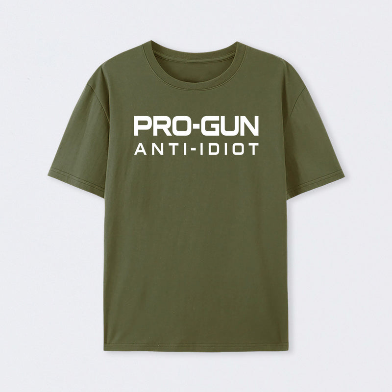 Pro Gun Anti Idiot Graphic Print Cotton T-Shirt