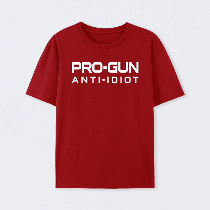 Pro Gun Anti Idiot Graphic Print Cotton T-Shirt
