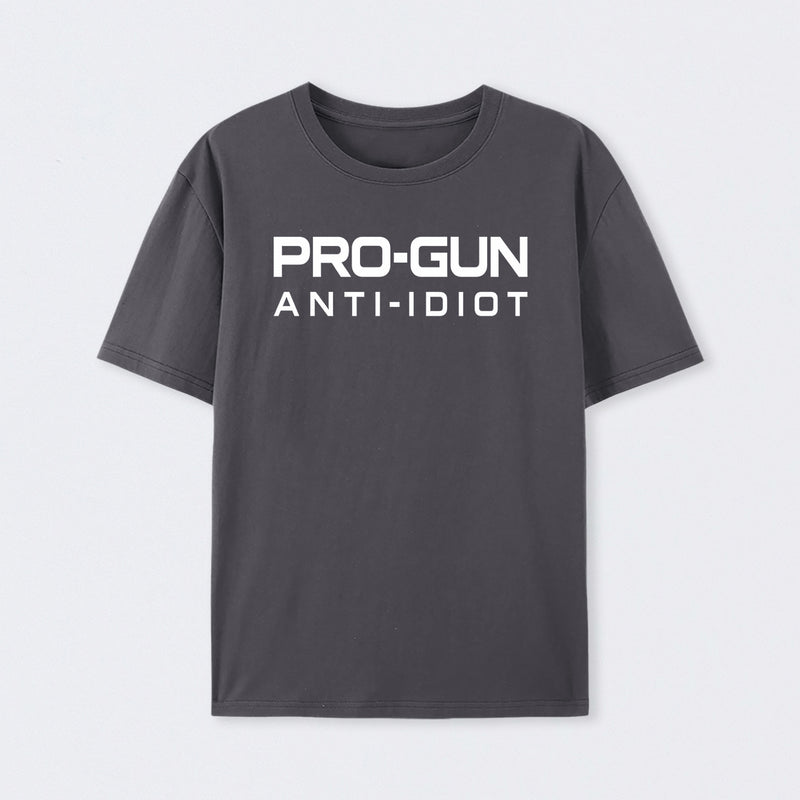 Pro Gun Anti Idiot Graphic Print Cotton T-Shirt