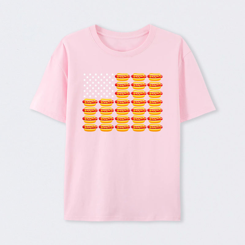 Hot Dog American Flag July 4th Patriotic Summer BBQ Funny T-Shirt