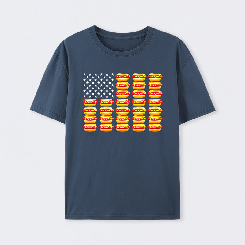 Hot Dog American Flag July 4th Patriotic Summer BBQ Funny T-Shirt