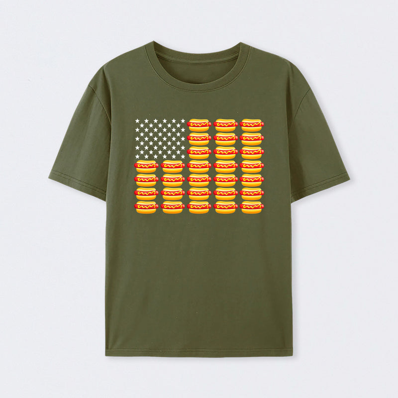 Hot Dog American Flag July 4th Patriotic Summer BBQ Funny T-Shirt