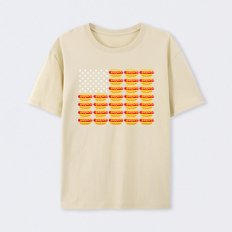 Hot Dog American Flag July 4th Patriotic Summer BBQ Funny T-Shirt
