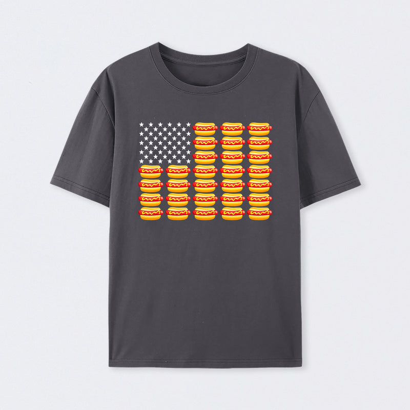 Hot Dog American Flag July 4th Patriotic Summer BBQ Funny T-Shirt