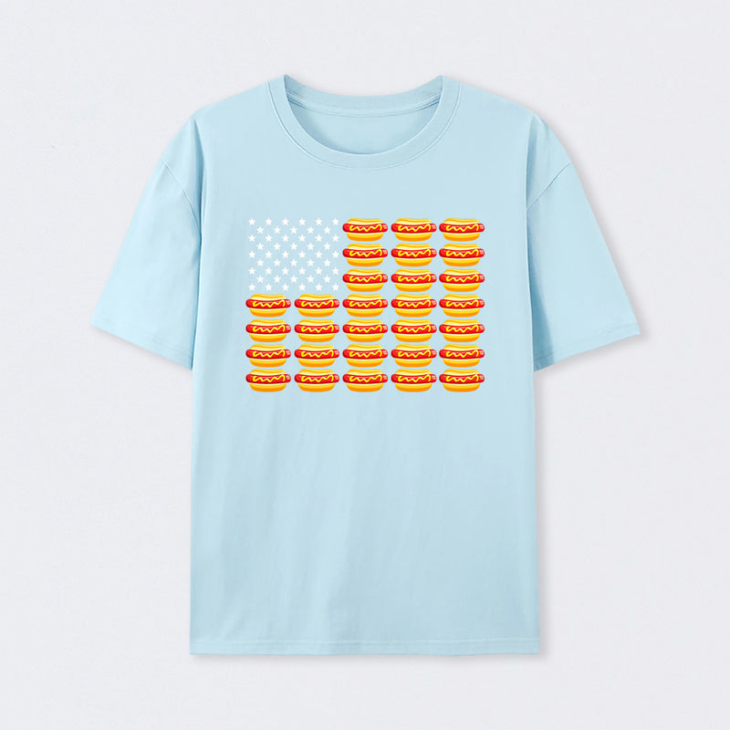 Hot Dog American Flag July 4th Patriotic Summer BBQ Funny T-Shirt