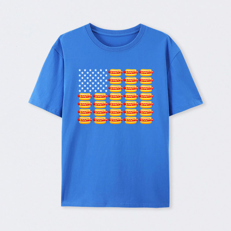 Hot Dog American Flag July 4th Patriotic Summer BBQ Funny T-Shirt