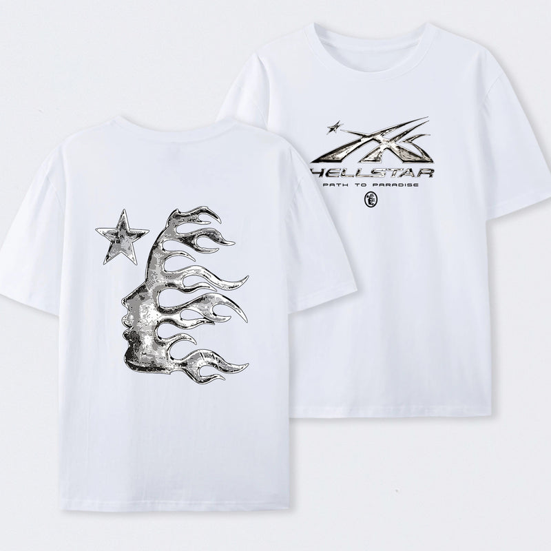 Vintage Dark Streetwear Street Style Star Flame Design T-shirt