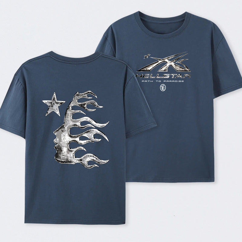Vintage Dark Streetwear Street Style Star Flame Design T-shirt