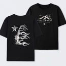 Vintage Dark Streetwear Street Style Star Flame Design T-shirt