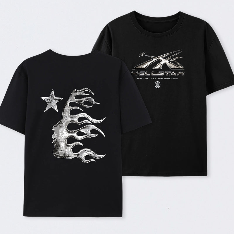 Vintage Dark Streetwear Street Style Star Flame Design T-shirt