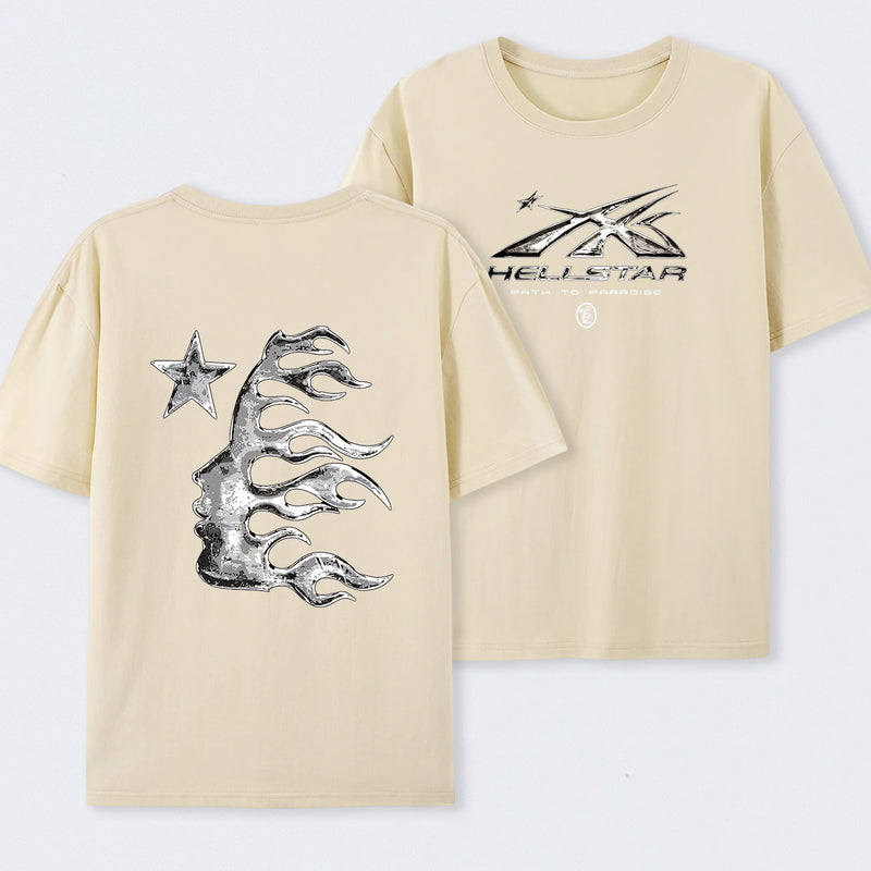 Vintage Dark Streetwear Street Style Star Flame Design T-shirt