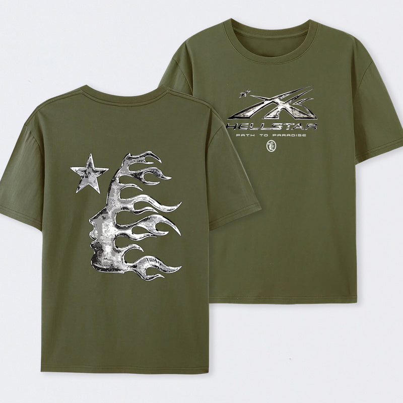 Vintage Dark Streetwear Street Style Star Flame Design T-shirt