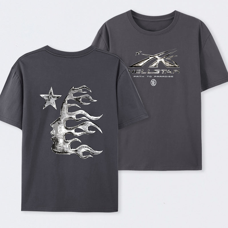 Vintage Dark Streetwear Street Style Star Flame Design T-shirt