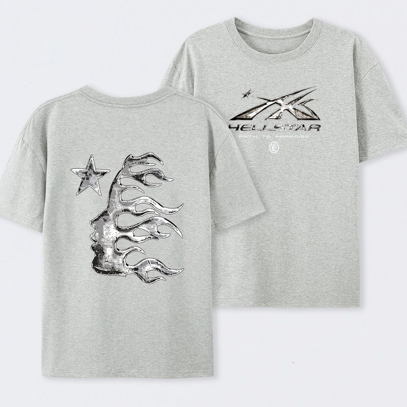 Vintage Dark Streetwear Street Style Star Flame Design T-shirt