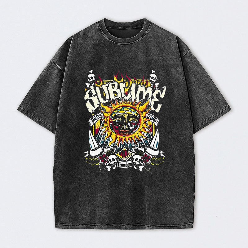 Vintage Sun Pattern Oversized T-Shirt