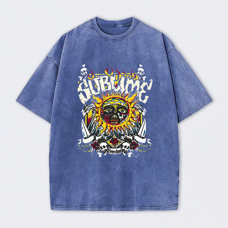 Vintage Sun Pattern Oversized T-Shirt