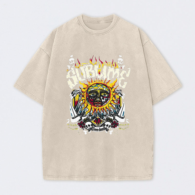 Vintage Sun Pattern Oversized T-Shirt