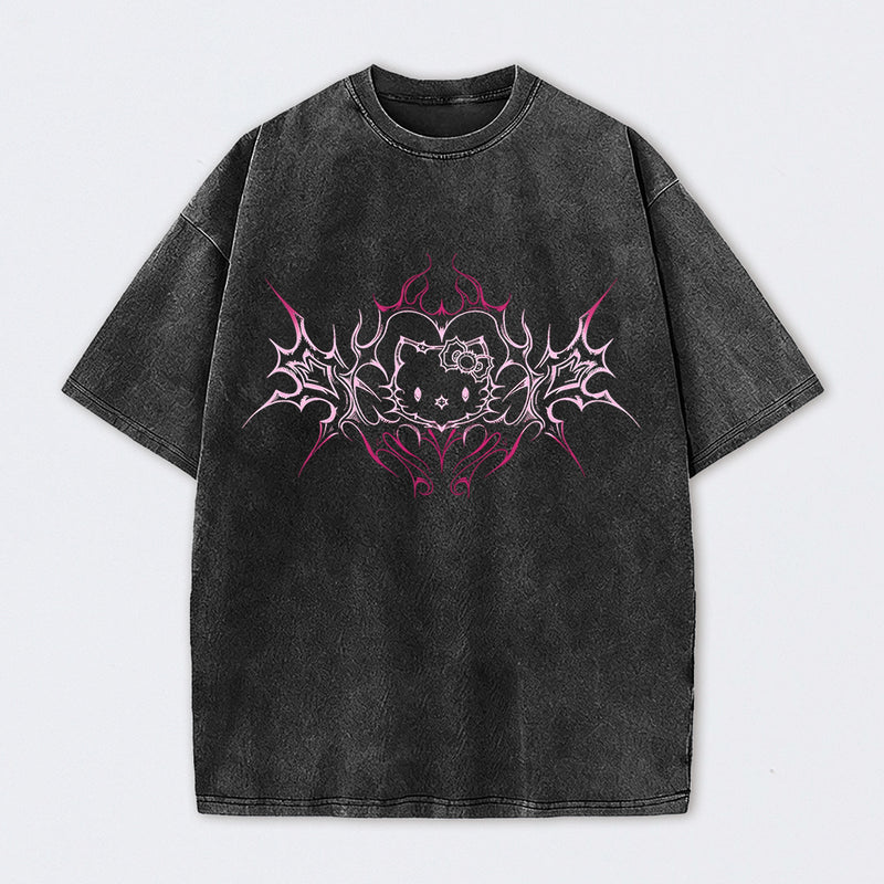 Y2K Pink Tribal Kitty Graphic Cat Vintage T-Shirt