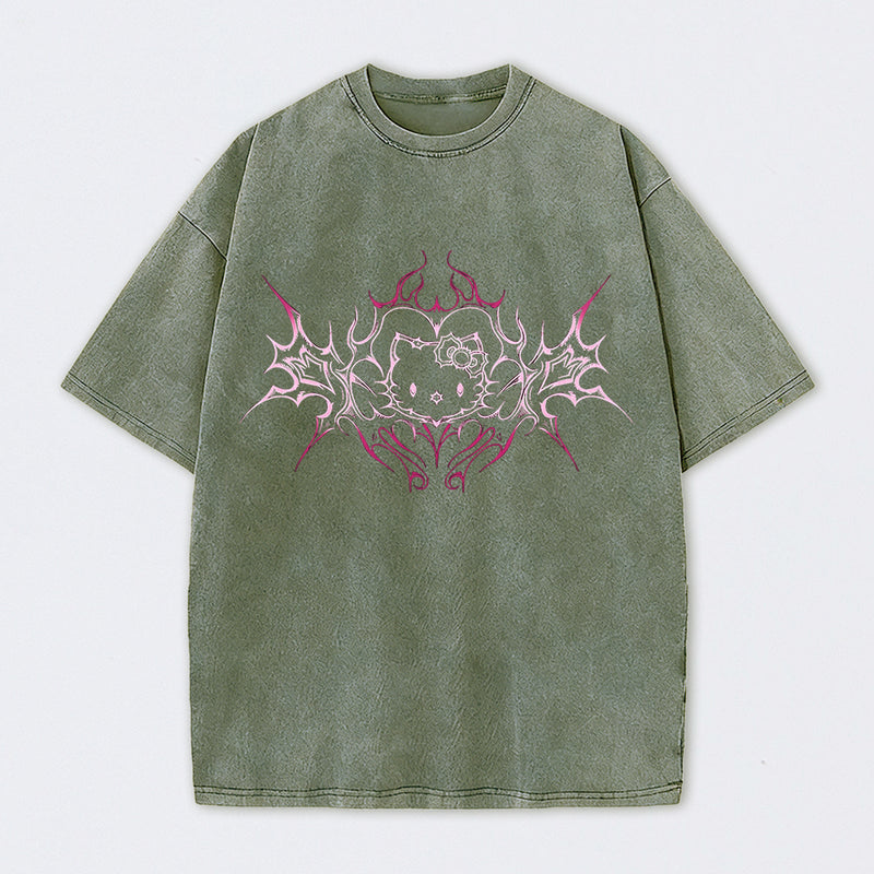 Y2K Pink Tribal Kitty Graphic Cat Vintage T-Shirt