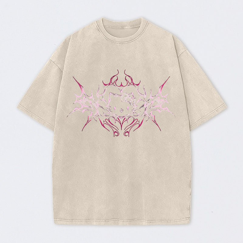 Y2K Pink Tribal Kitty Graphic Cat Vintage T-Shirt