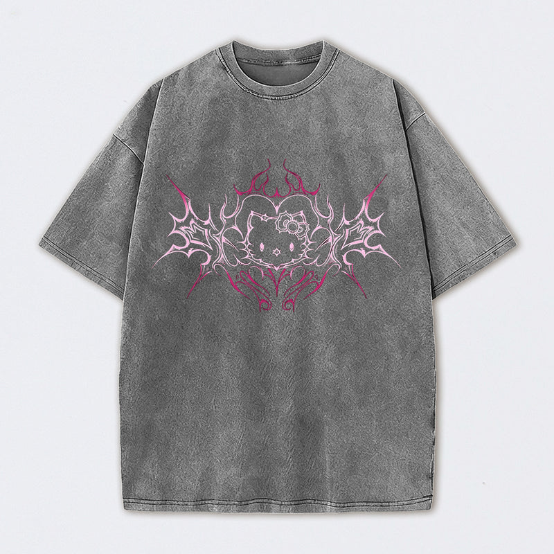 Y2K Pink Tribal Kitty Graphic Cat Vintage T-Shirt