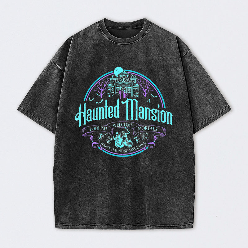 Haunted Mansion Gothic Horror House Ghosts Halloween Washed T-Shirt