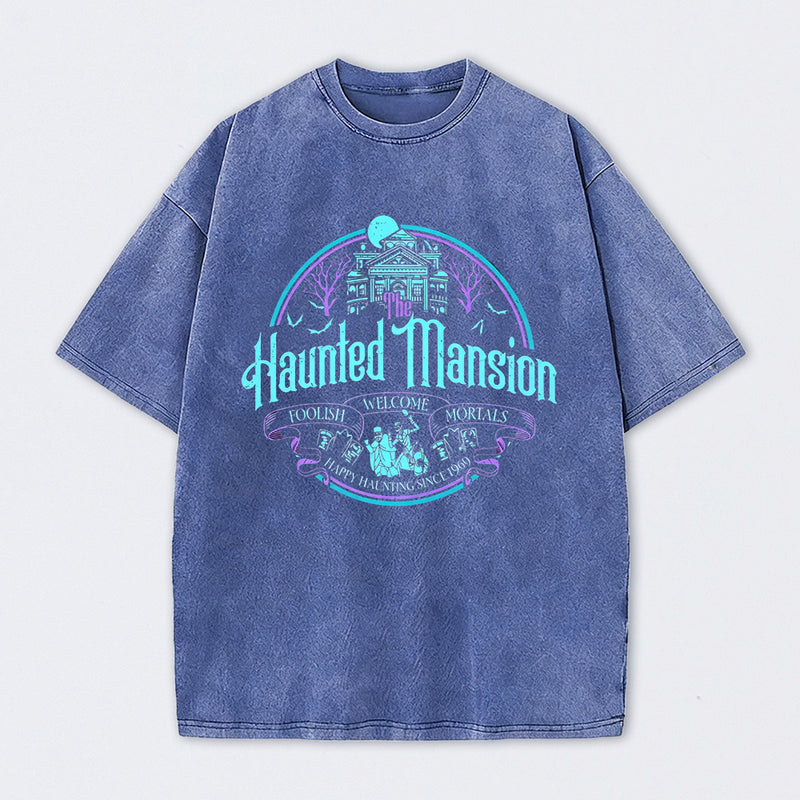 Haunted Mansion Gothic Horror House Ghosts Halloween Washed T-Shirt