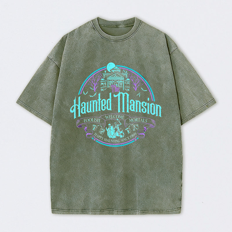 Haunted Mansion Gothic Horror House Ghosts Halloween Washed T-Shirt