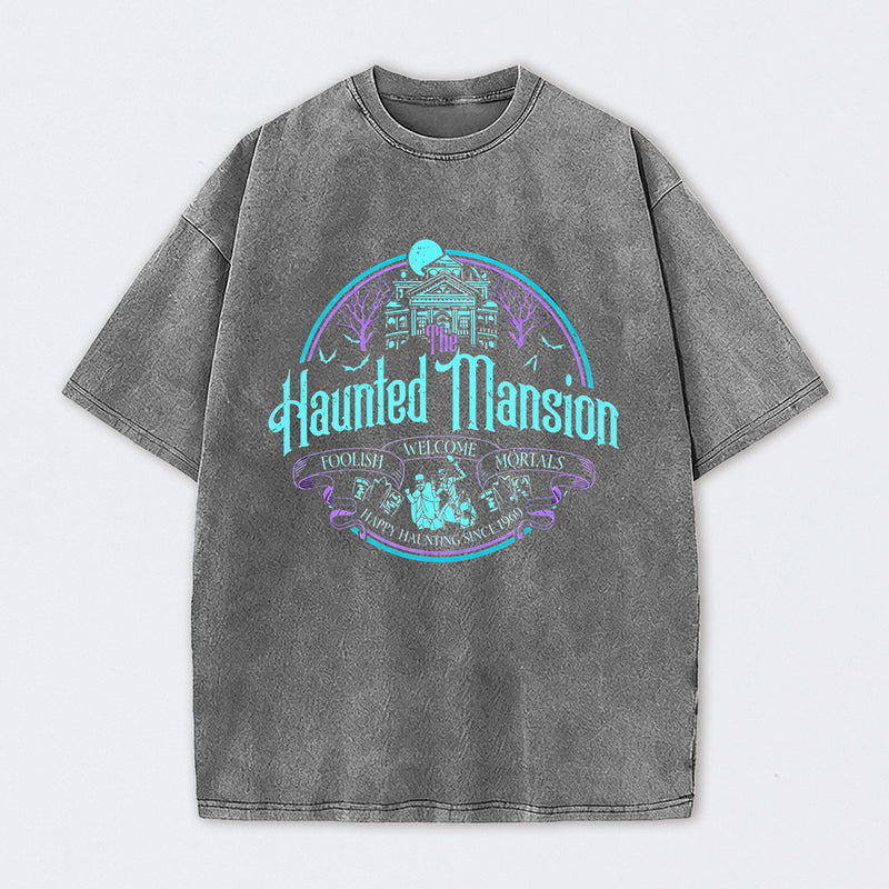 Haunted Mansion Gothic Horror House Ghosts Halloween Washed T-Shirt
