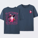 In October We Wear Pink Ghost Halloween Breast Cancer Awareness T-Shirt