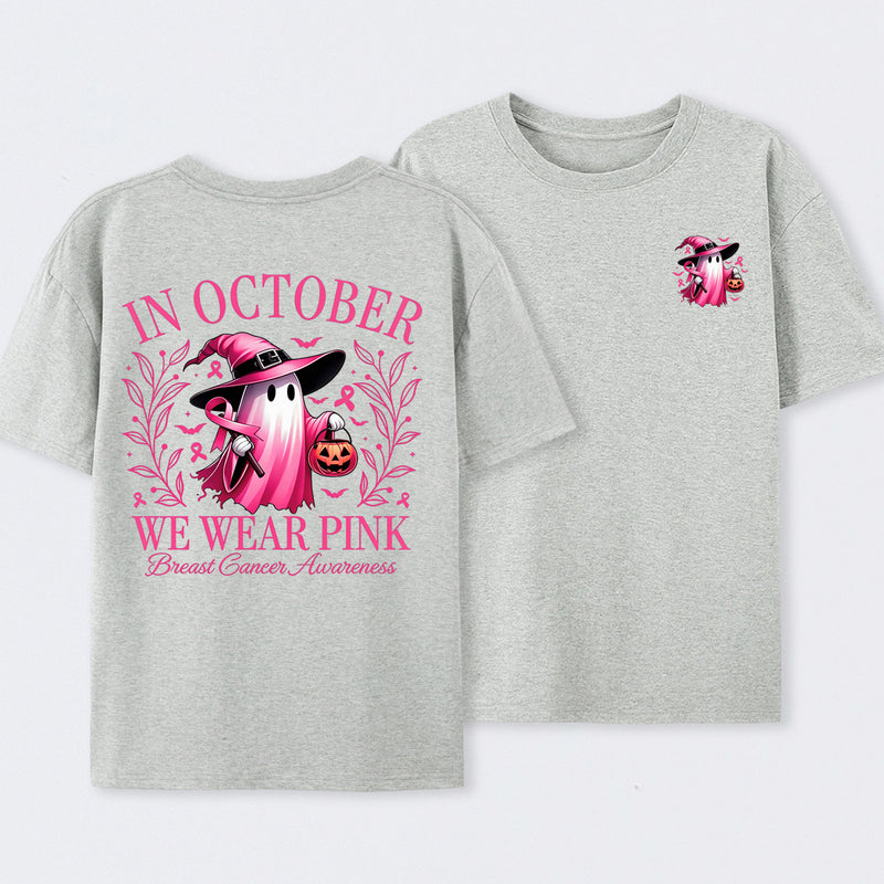In October We Wear Pink Ghost Halloween Breast Cancer Awareness T-Shirt