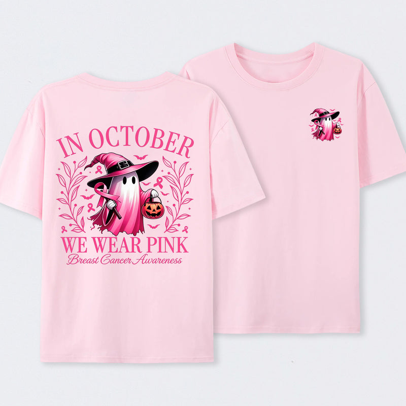 In October We Wear Pink Ghost Halloween Breast Cancer Awareness T-Shirt