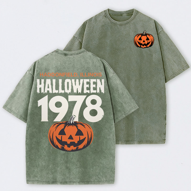Halloween 1978 Haddonfield Vintage Michael Myers Pumpkin Horror Movie Washed T-Shirt