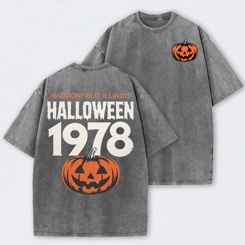Halloween 1978 Haddonfield Vintage Michael Myers Pumpkin Horror Movie Washed T-Shirt