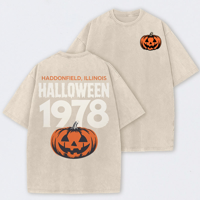 Halloween 1978 Haddonfield Vintage Michael Myers Pumpkin Horror Movie Washed T-Shirt