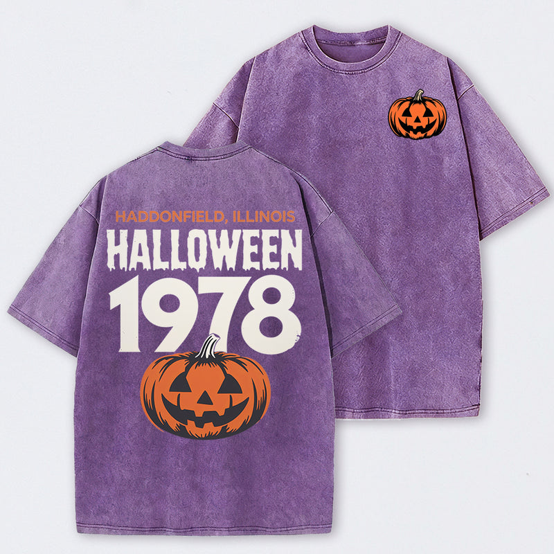 Halloween 1978 Haddonfield Vintage Michael Myers Pumpkin Horror Movie Washed T-Shirt