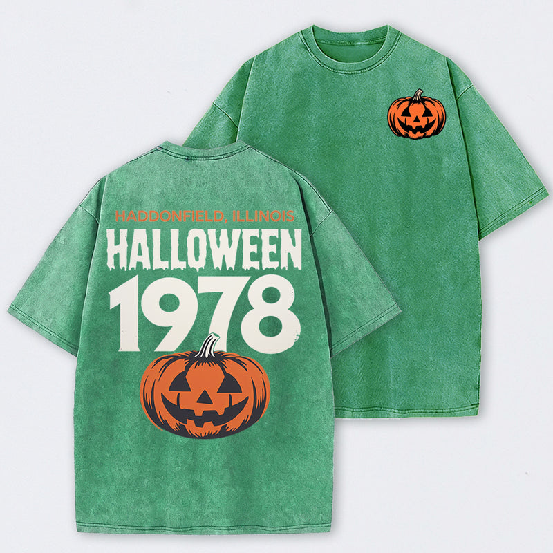 Halloween 1978 Haddonfield Vintage Michael Myers Pumpkin Horror Movie Washed T-Shirt
