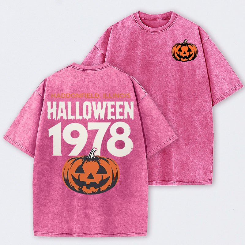 Halloween 1978 Haddonfield Vintage Michael Myers Pumpkin Horror Movie Washed T-Shirt
