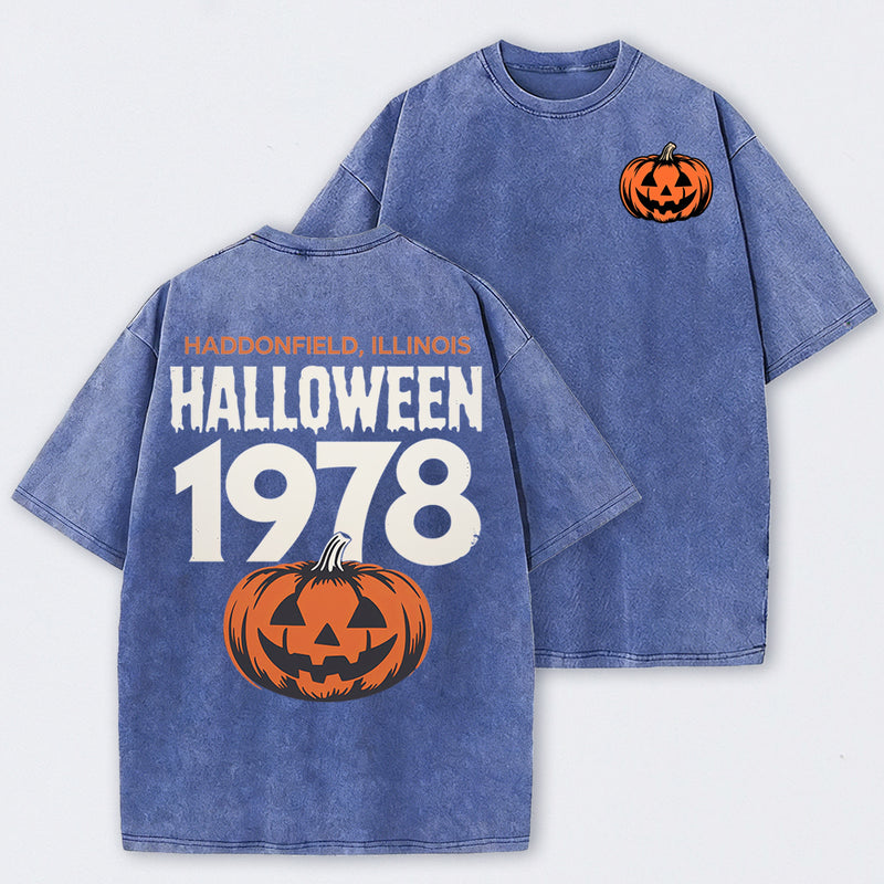 Halloween 1978 Haddonfield Vintage Michael Myers Pumpkin Horror Movie Washed T-Shirt