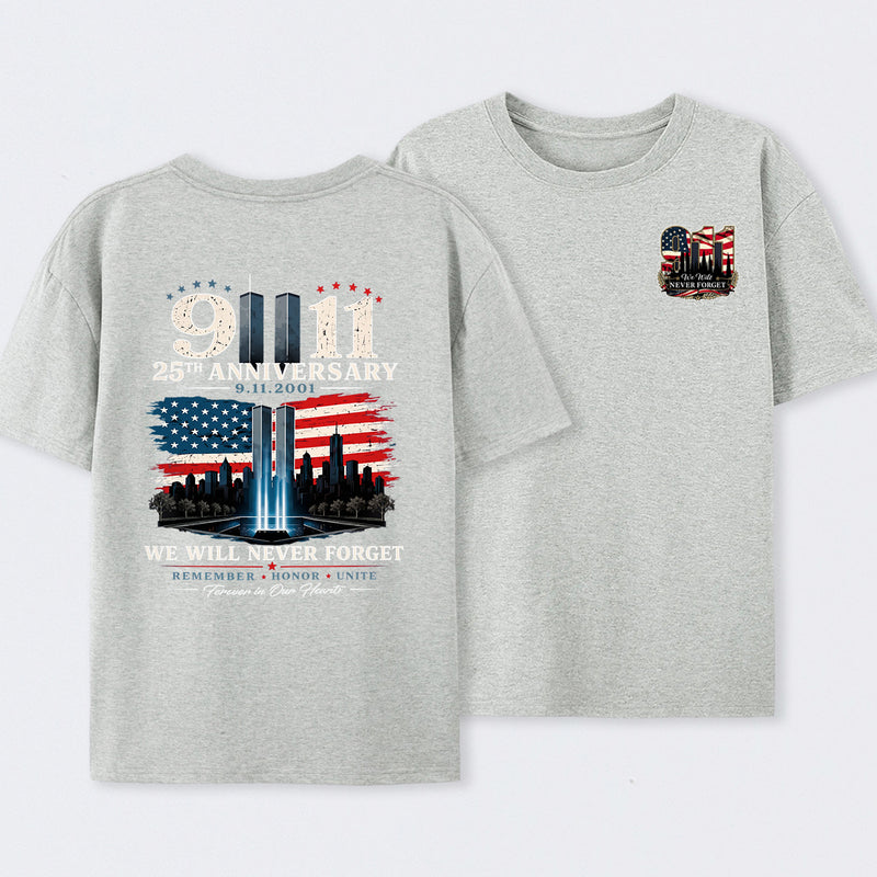 911 25th Anniversary Memorial Patriotic Two Sided T-Shirt