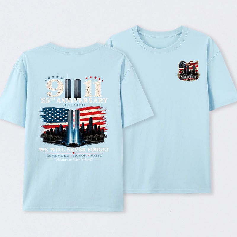 911 25th Anniversary Memorial Patriotic Two Sided T-Shirt